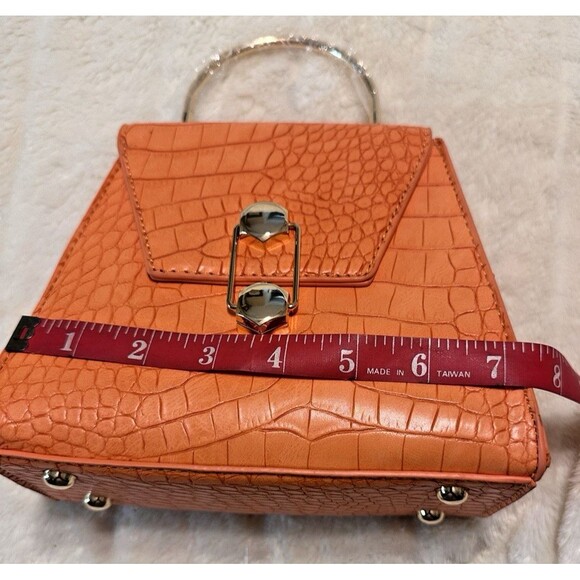 Badgley Mischka Orange Frame Bag Purse Gold Hardware Croc Vegan Leather NWT - Picture 9 of 12